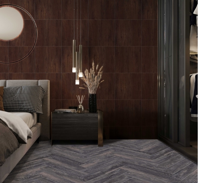 Виниловый ламинат SPC "Cronafloor" Herringbone Дуб Бордо (640*128*4,5 мм) — купить в Казани